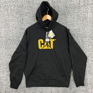 Caterpillar CAT Hoodie Mens Large Black Embroidered Logo Fleece Sweatshirt